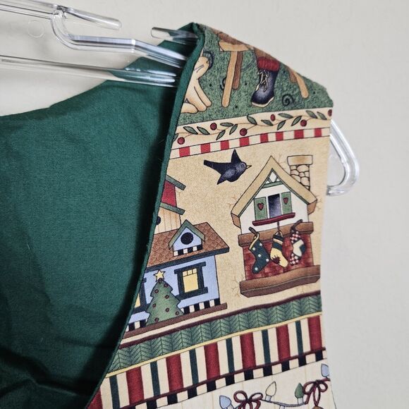 VTG 80s Christmas Sheath Dress Apron Womens Holiday Santa Winter Grandma Birds L - Picture 6 of 9